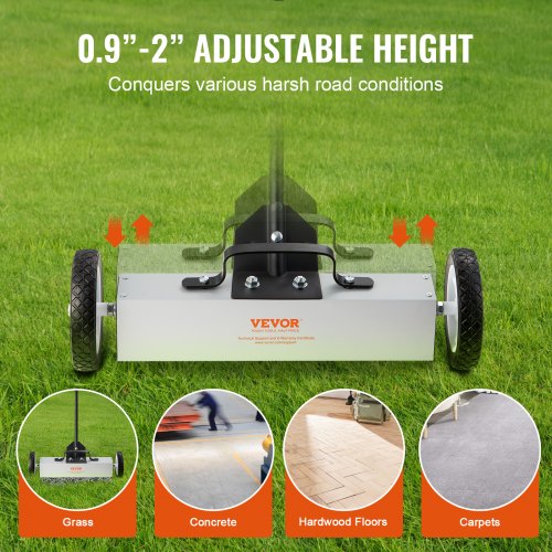 45Lbs Rolling Magnetic Sweeper with Wheels PushType Magnetic Pick Up Sweeper