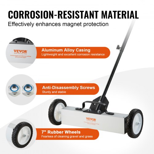 45Lbs Rolling Magnetic Sweeper with Wheels PushType Magnetic Pick Up Sweeper