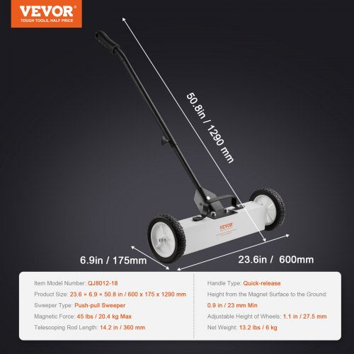 45Lbs Rolling Magnetic Sweeper with Wheels PushType Magnetic Pick Up Sweeper