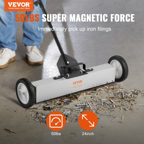 50Lbs Rolling Magnetic Sweeper with Wheels PushType Magnetic Pick Up Sweeper