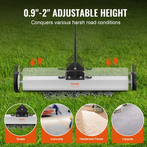 55Lbs Rolling Magnetic Sweeper with WheelsPushType Magnetic Pick Up Sweeper