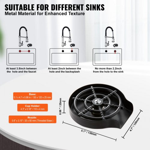 Glass Rinser 10 Powerful Spraying Jets 360° Rotating Cup Rinser for Sink