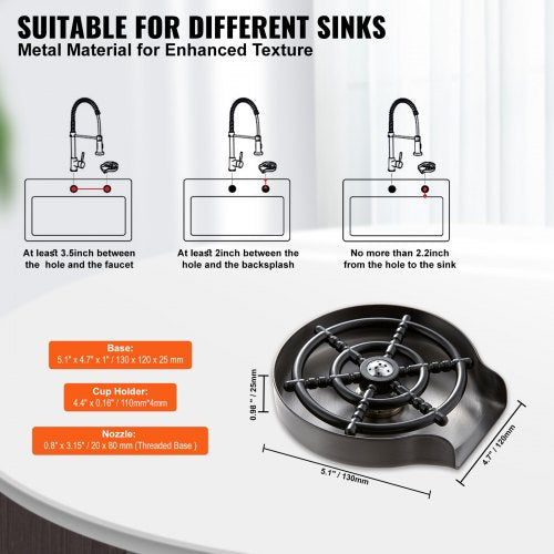 Glass Rinser 10 Powerful Spraying Jets 360° Rotating Cup Rinser for Sink