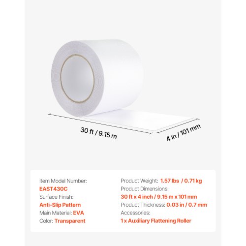 AntiSlip Tape 30 FT x 4 inch Transparent NonSlip Grip Tape for Indoor