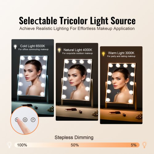 Hollywood Vanity Mirror With Lights 12 Dimmable Bulbs 3 Color Lighting