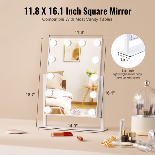 Hollywood Vanity Mirror With Lights 12 Dimmable Bulbs 3 Color Lighting