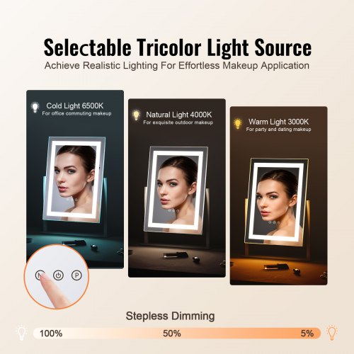 Vanity Mirror with Lights Three Color Lighting Modes Lighted Makeup LED