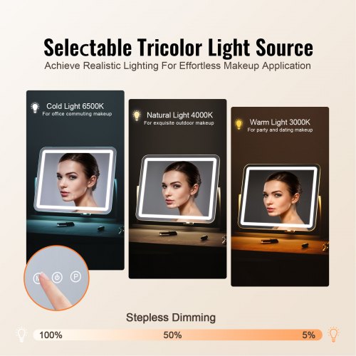 Vanity Mirror with Lights Three Color Lighting Modes Lighted Makeup LED