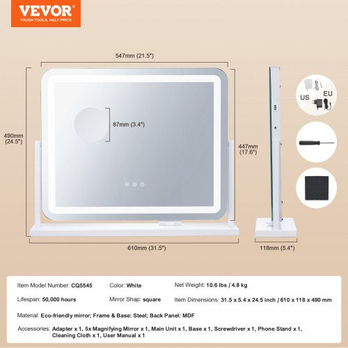 Vanity Mirror with Lights Three Color Lighting Modes Lighted Makeup LED