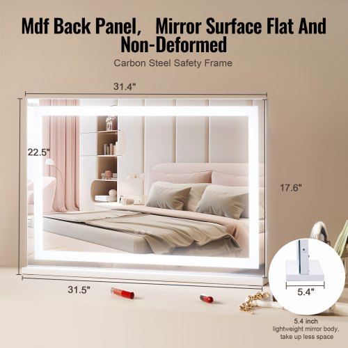 Lighted Makeup Mirror 3 Color Vanity w USB Desktop Wallmount 31.5x21.7in