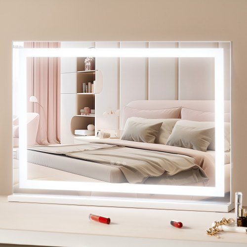 Lighted Makeup Mirror 3 Color Vanity w USB Desktop Wallmount 31.5x21.7in