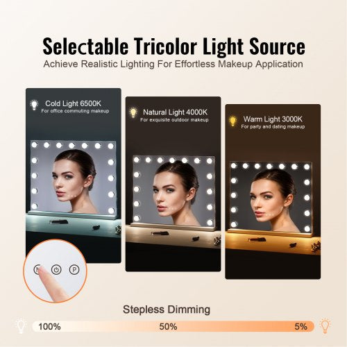 Hollywood Vanity Mirror With Lights15 Dimmable Bulbs 3 Color Lighting