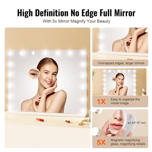 Hollywood Vanity Mirror With Lights Dimmable Bulbs 3 Color Lighting Modes