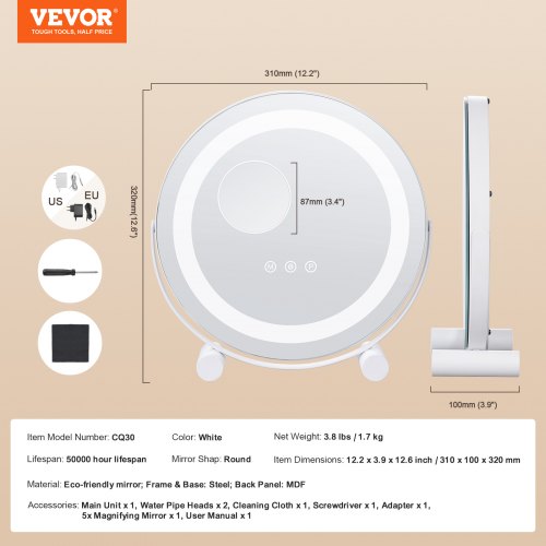 12 Vanity Mirror With Lights LED Makeup Mirror 3 Color Lighting Modes