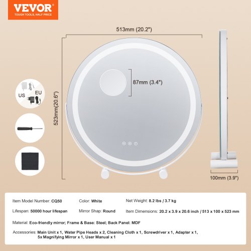 20 Vanity Mirror With Lights LED Makeup Mirror 3 Color Lighting Modes