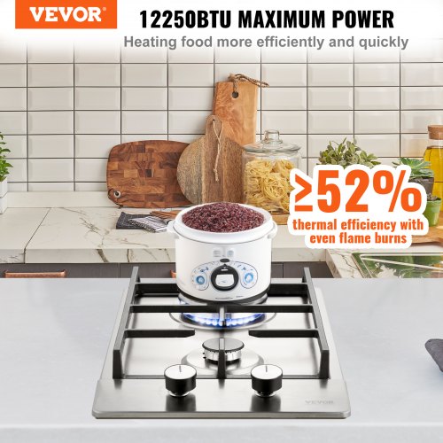Gas Cooktop 12 inch Max 12250BTU 2 Burners Builtin Stainless Steel Gas