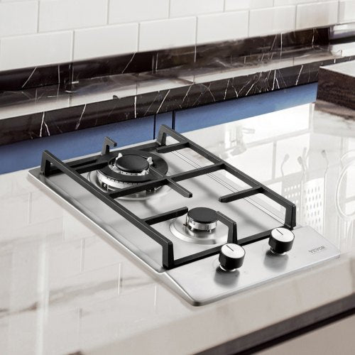 Gas Cooktop 12 inch Max 12250BTU 2 Burners Builtin Stainless Steel Gas