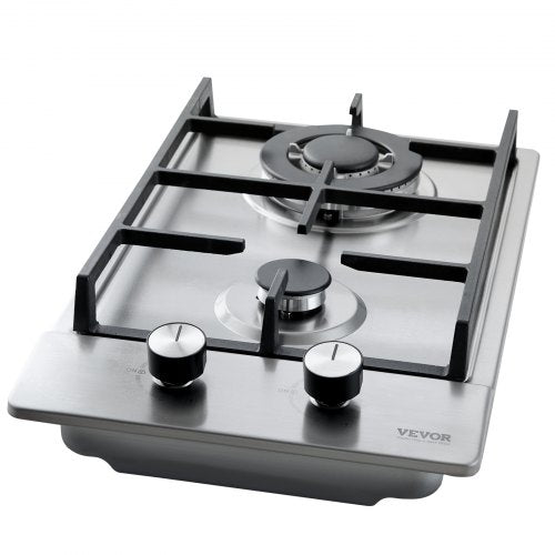 Gas Cooktop 12 inch Max 12250BTU 2 Burners Builtin Stainless Steel Gas