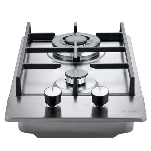 Gas Cooktop 12 inch Max 12250BTU 2 Burners Builtin Stainless Steel Gas