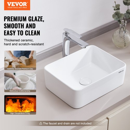 Rectangle Vessel Sink 16 x 12 Bathroom Vessel Sink Countertop White