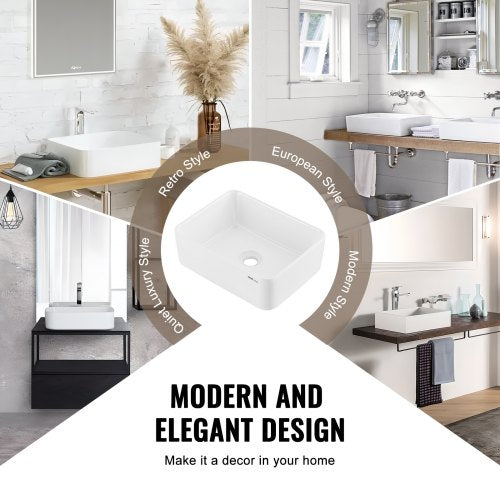 Rectangle Vessel Sink 16 x 12 Bathroom Vessel Sink Countertop White
