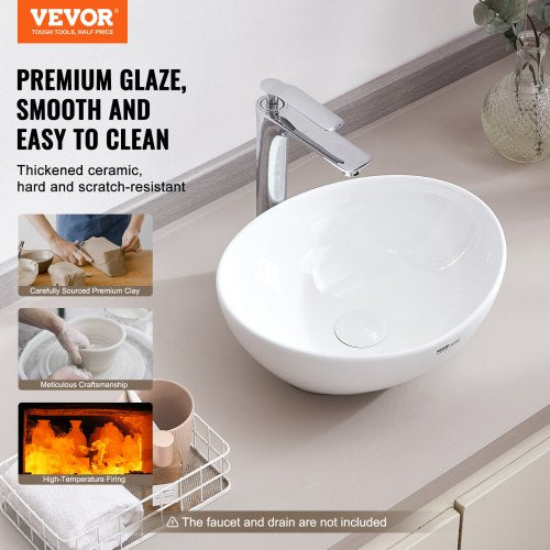 Oval Vessel Sink 16 x 134 Bathroom Vessel Sink Bowl Countertop White