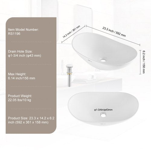 Oval Vessel Sink 233 x 142 Bathroom Vessel Sink Bowl Countertop White