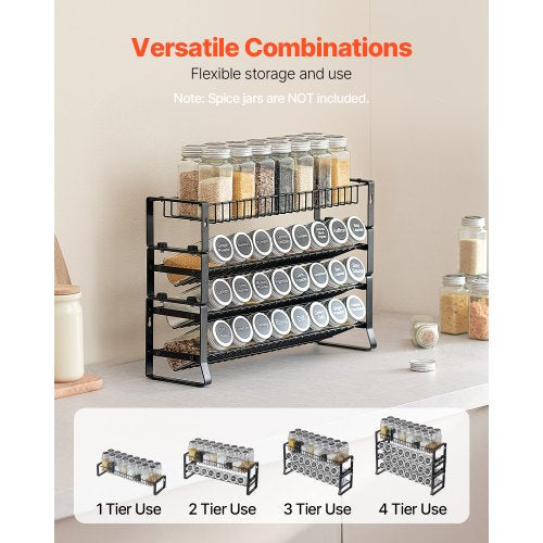 Detachable Spice Rack Organizer for Cabinet 4 Tie Stackable Seasoning