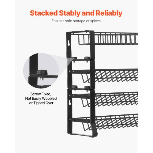 Detachable Spice Rack Organizer for Cabinet 4 Tie Stackable Seasoning