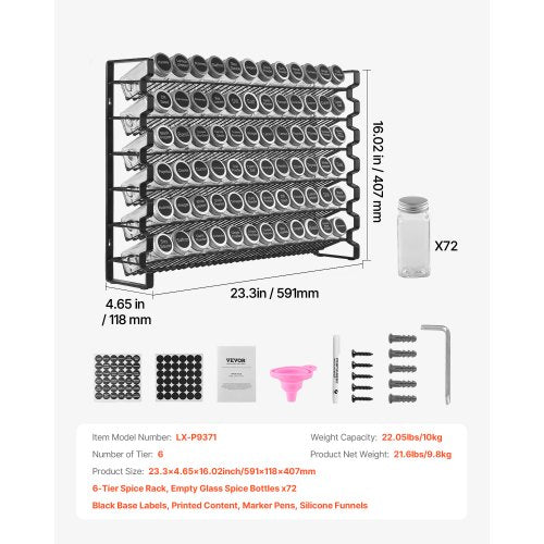 Spice Rack Organizer for Cabinet Spice Organizer with 72 Empty Spice Jars