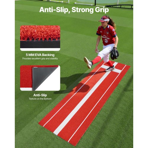 Softball Pitching Mat 10x3 ft Baseball Pitching Rubber Mound Antifade Turf