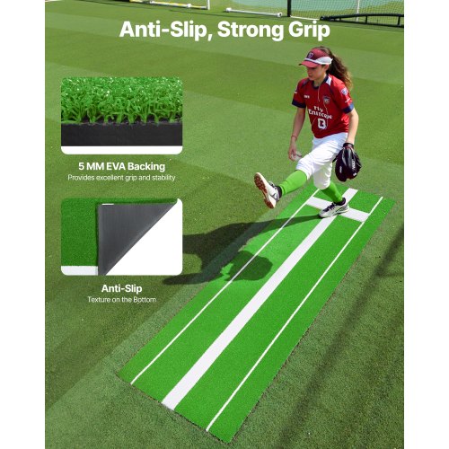 Softball Pitching Mat 10x3 ft Baseball Pitching Rubber Mound Antifade Turf