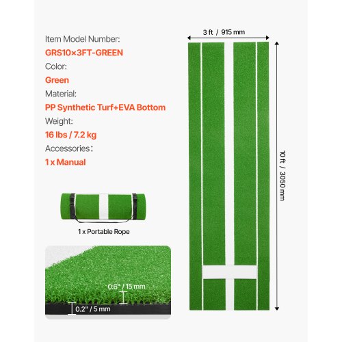 Softball Pitching Mat 10x3 ft Baseball Pitching Rubber Mound Antifade Turf