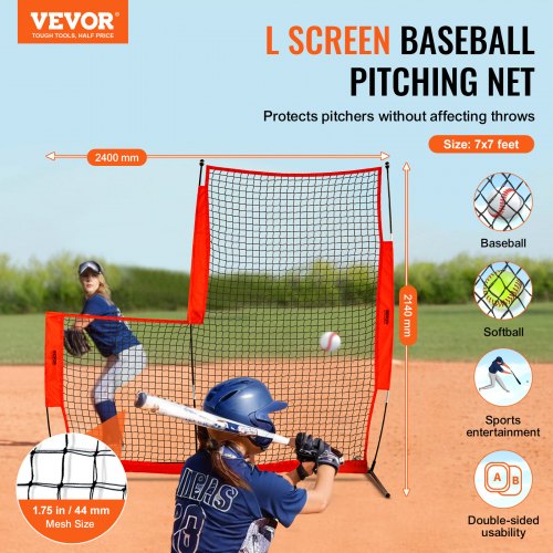 L Screen Baseball for Batting Cage 7x7 ft Baseball Softball Safety