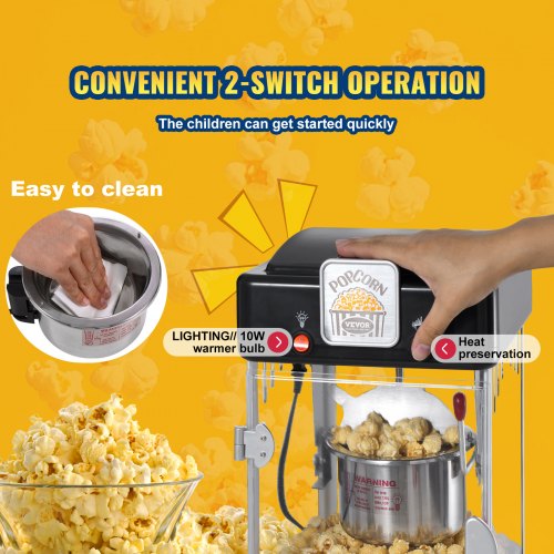 Popcorn Maker 300W Popcorn Popper Machine 25 Oz Kettle Makes 4 QT per Batch