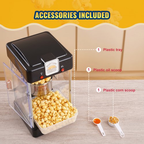 Popcorn Maker 300W Popcorn Popper Machine 25 Oz Kettle Makes 4 QT per Batch