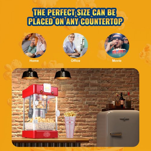 Popcorn Maker 300W Popcorn Popper Machine 25 Oz Kettle Makes 4 QT per Batch