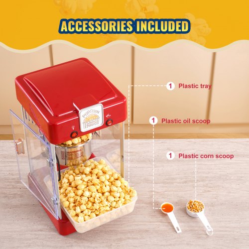 Popcorn Maker 300W Popcorn Popper Machine 25 Oz Kettle Makes 4 QT per Batch