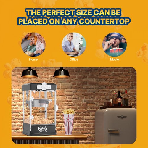 Popcorn Maker 480W Popcorn Popper Machine 4 Oz Kettle Makes 1.5 Gallon per Batch