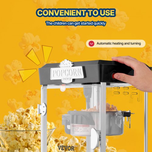 Popcorn Maker 480W Popcorn Popper Machine 4 Oz Kettle Makes 1.5 Gallon per Batch