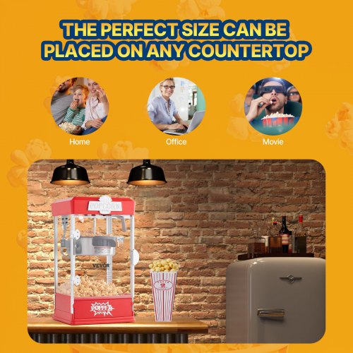 Popcorn Maker 480W Popcorn Popper Machine 4 Oz Kettle Makes 1.5 Gallon per Batch