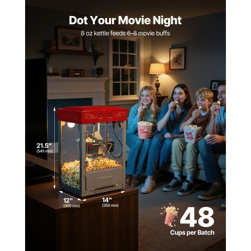 Popcorn Machine 8oz Stainless Steel Kettle 800W Commercial Countertop