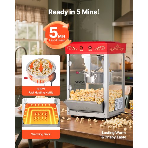 Popcorn Machine 8oz Stainless Steel Kettle 800W Commercial Countertop