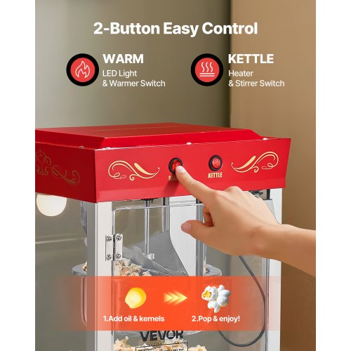 Popcorn Machine 8oz Stainless Steel Kettle 800W Commercial Countertop