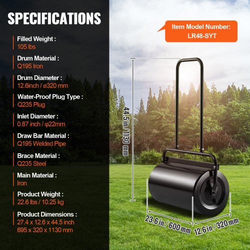 Lawn Roller 13 Gallon SandWater Filled Yard Roller Steel Sod Roller