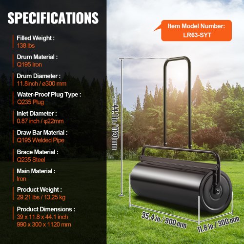 Lawn Roller 17 Gallon SandWater Filled Yard Roller Steel Sod Roller