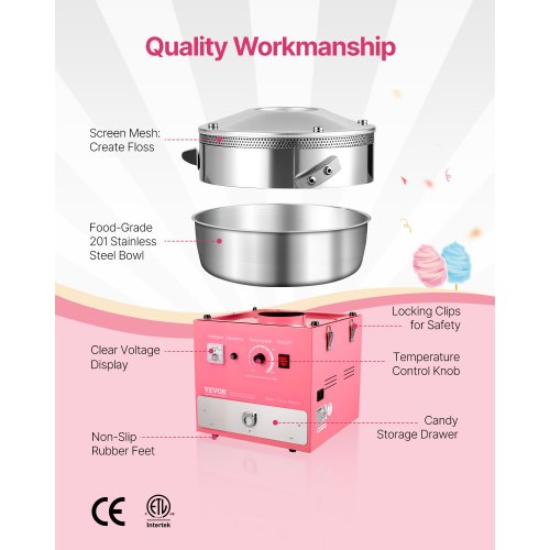 Electric Cotton Candy Machine 1000W Commercial Candy Floss Maker with 205