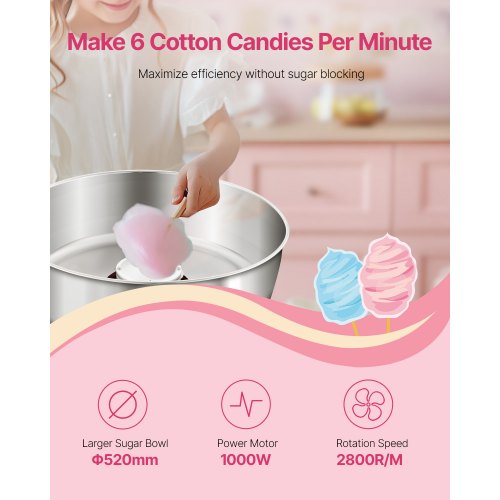 Electric Cotton Candy Machine 1000W Commercial Candy Floss Maker with 205