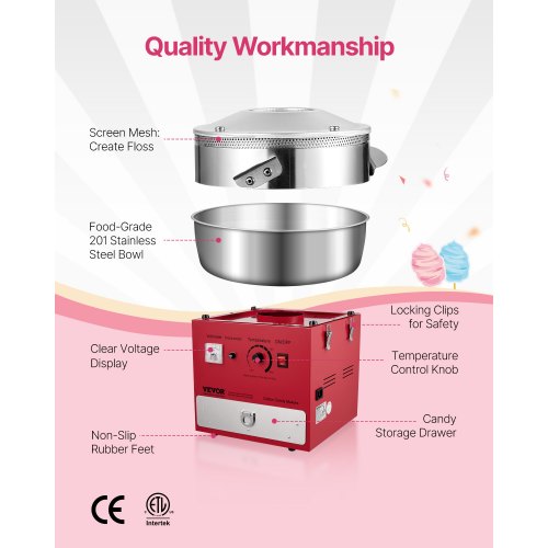 Electric Cotton Candy Machine 1000W Commercial Candy Floss Maker with 205
