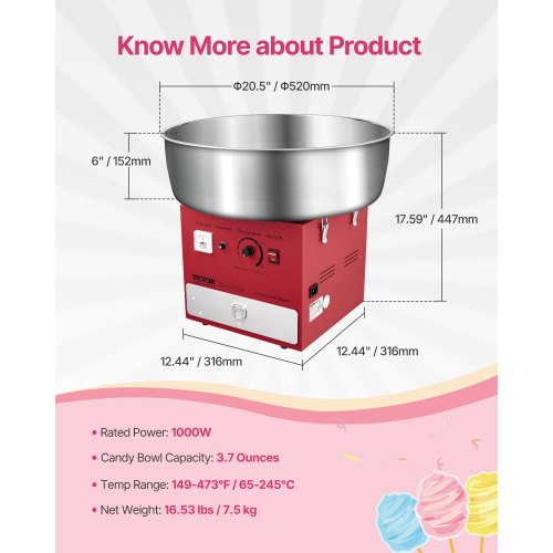 Electric Cotton Candy Machine 1000W Commercial Candy Floss Maker with 205
